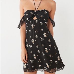UO Swiss dot floral halter dress